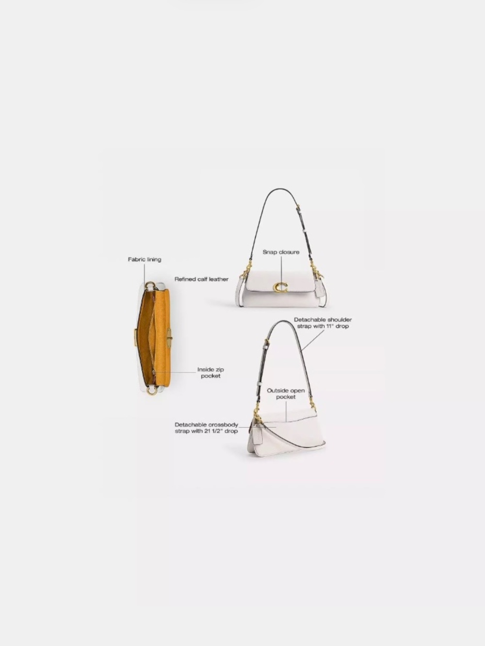 Coach Cream Jet Shoulder Bag in Chalk(FREE COACH SHIRT GWP) - Picture 8 of 15